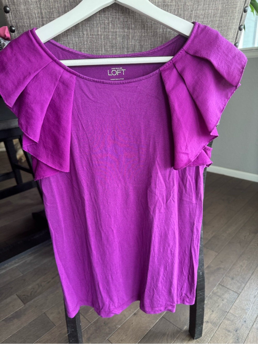 Ann Taylor Ruffle Shoulder Sleeveless Top - Magenta